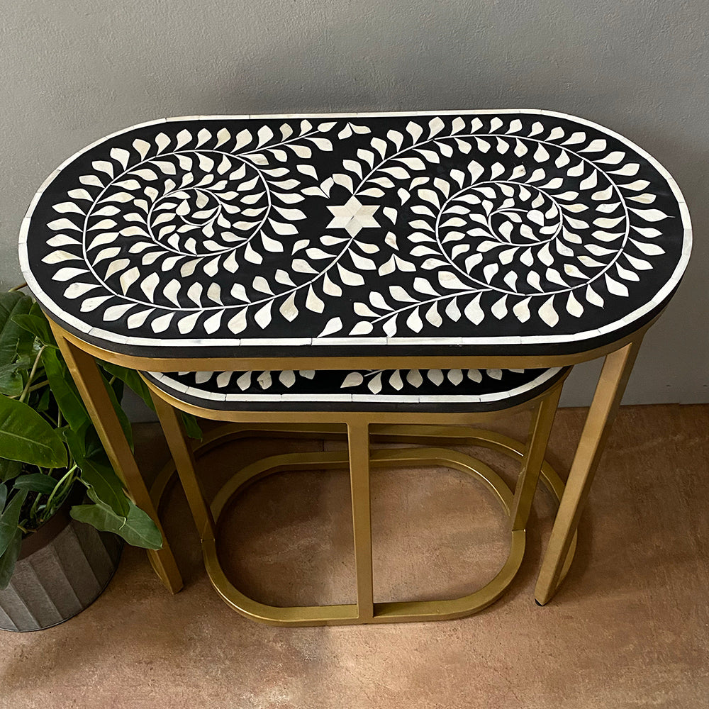 Bone Display Table Bone Inlay Nested Tables (Set of 2)– Sunshine Boulevard